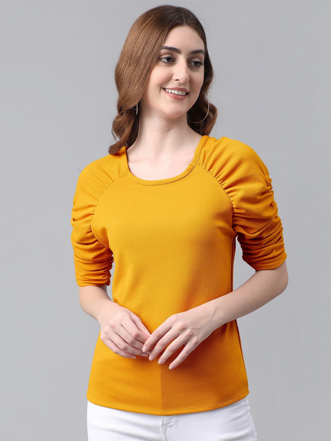 

MAZIE Raglan Sleeves Ruched Detail Top, Yellow