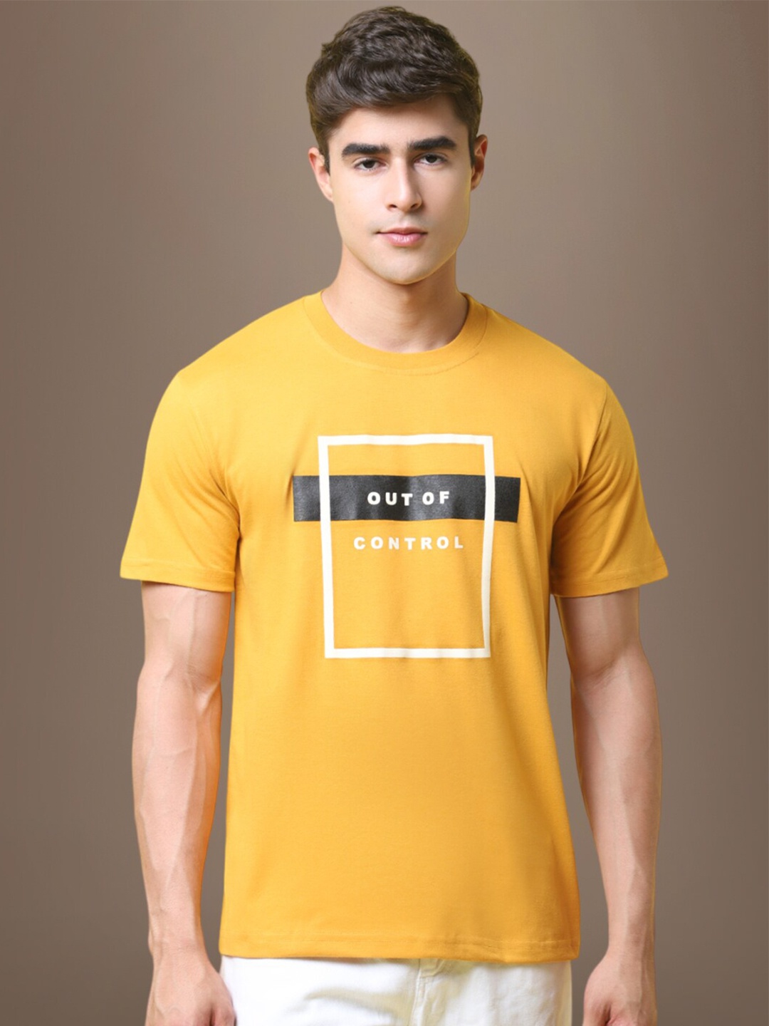 1 Stop Fashion Typography Printed Cotton T-shirt, Yellow