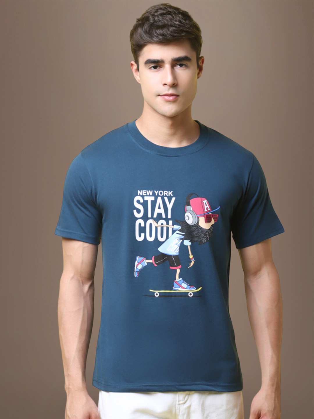 

1 Stop Fashion Typography Printed Cotton T-shirt, Teal