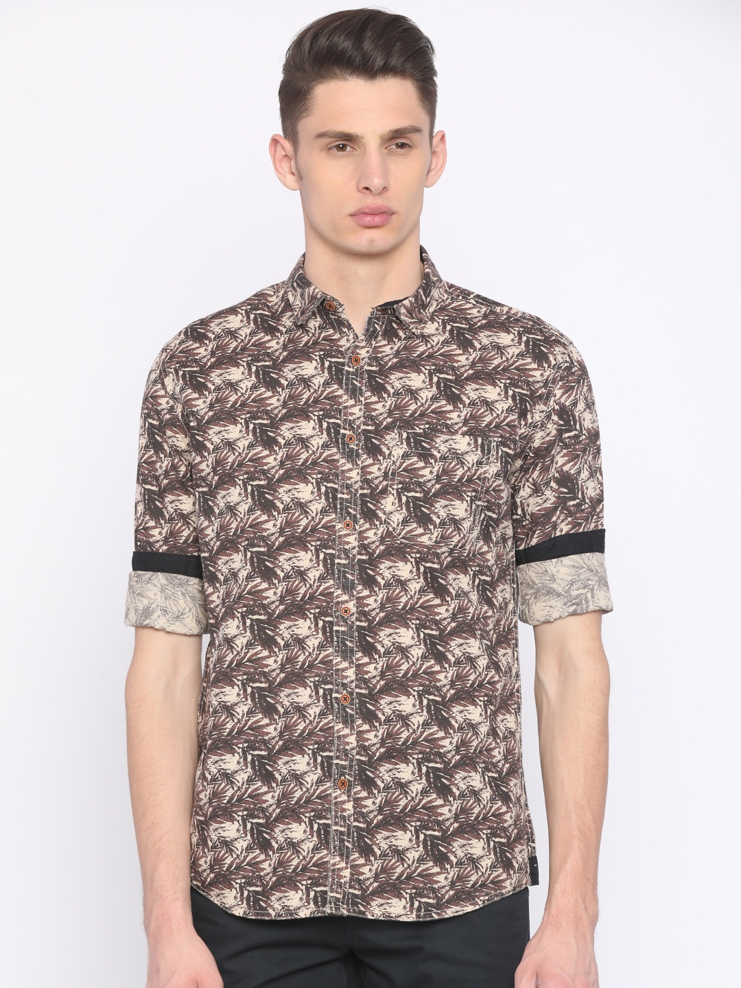 

Nature Casuals Men Beige & Brown Slim Fit Printed Casual Shirt