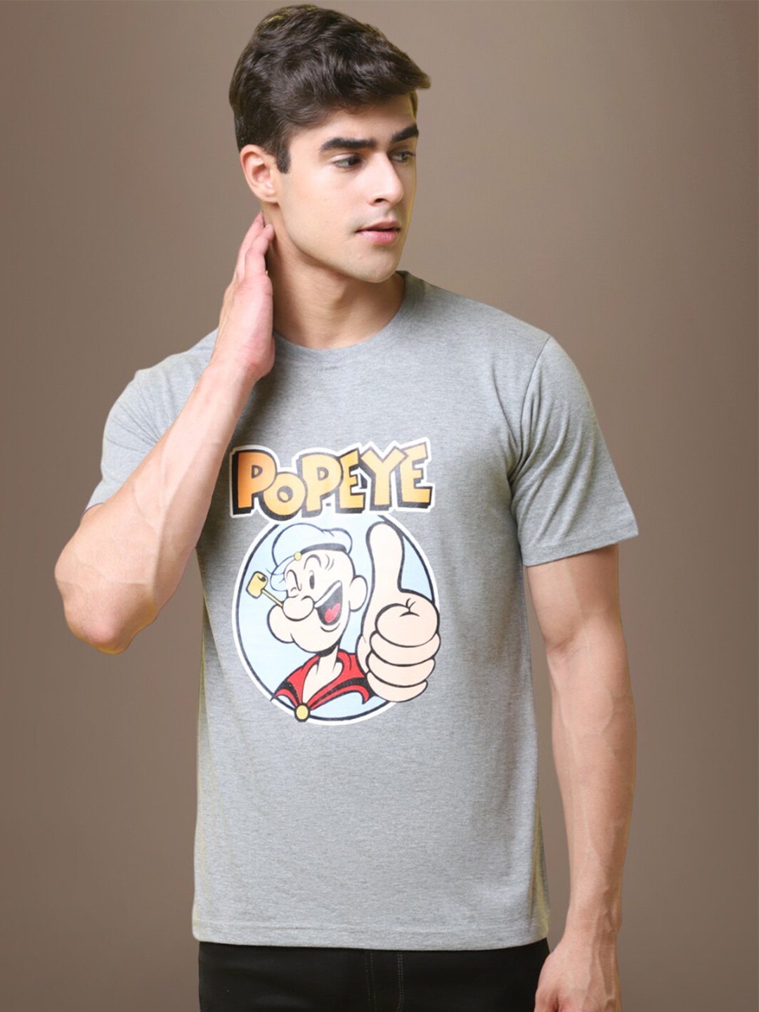 

1 Stop Fashion Popeye Printed Round Neck Cotton T-shirt, Grey