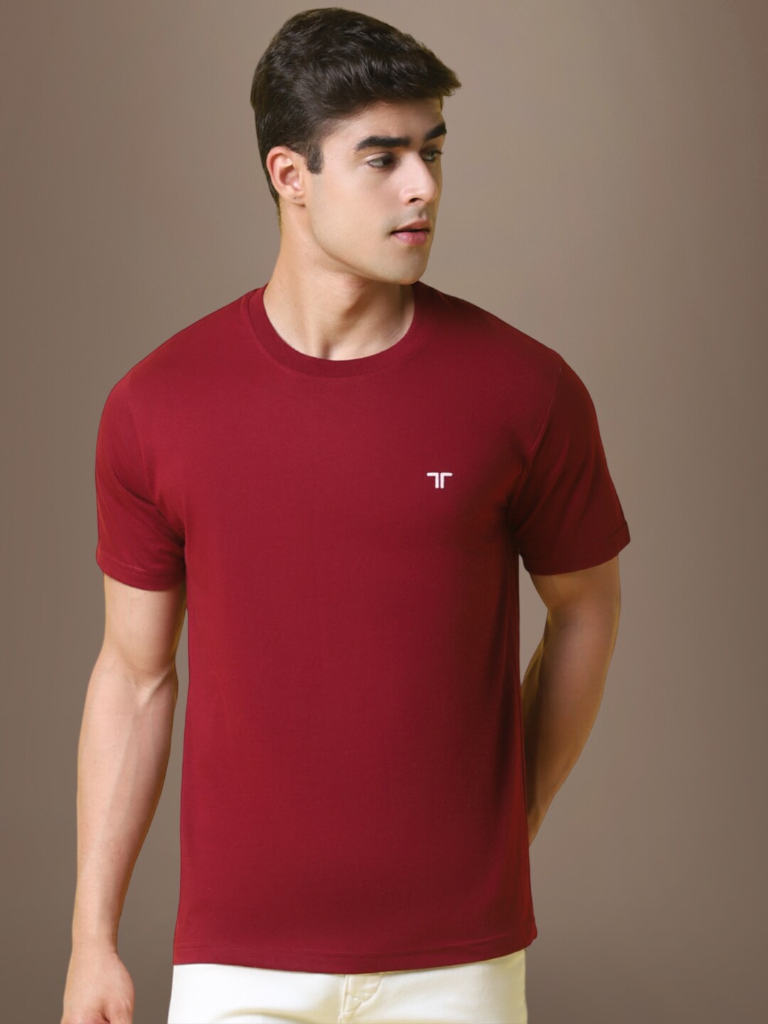 

1 Stop Fashion Round Neck Regular Fit Cotton T-shirt, Maroon