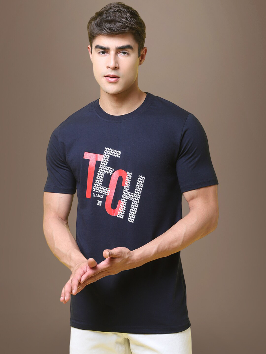 

1 Stop Fashion Typography Printed Cotton T-shirt, Blue