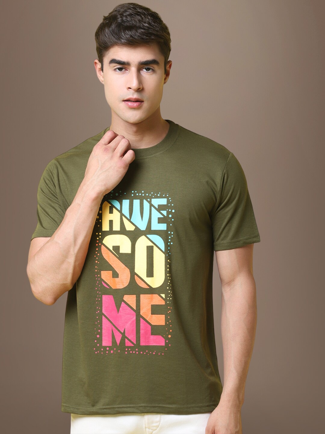 

1 Stop Fashion Typography Printed Cotton T-shirt, Green