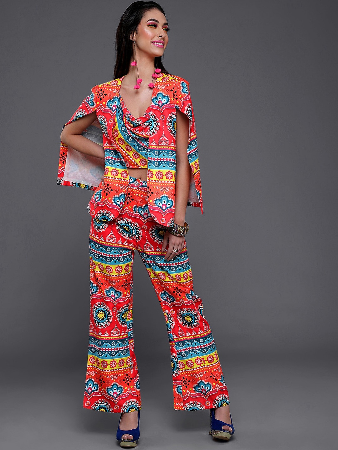 

AKS Printed Top With Trouser & Blazer Co-Ords, Red