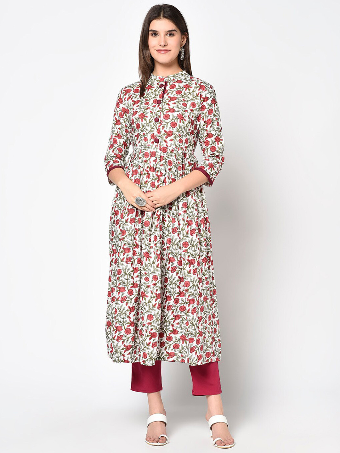 

KALINI Floral Printed Anarkali Kurta, White