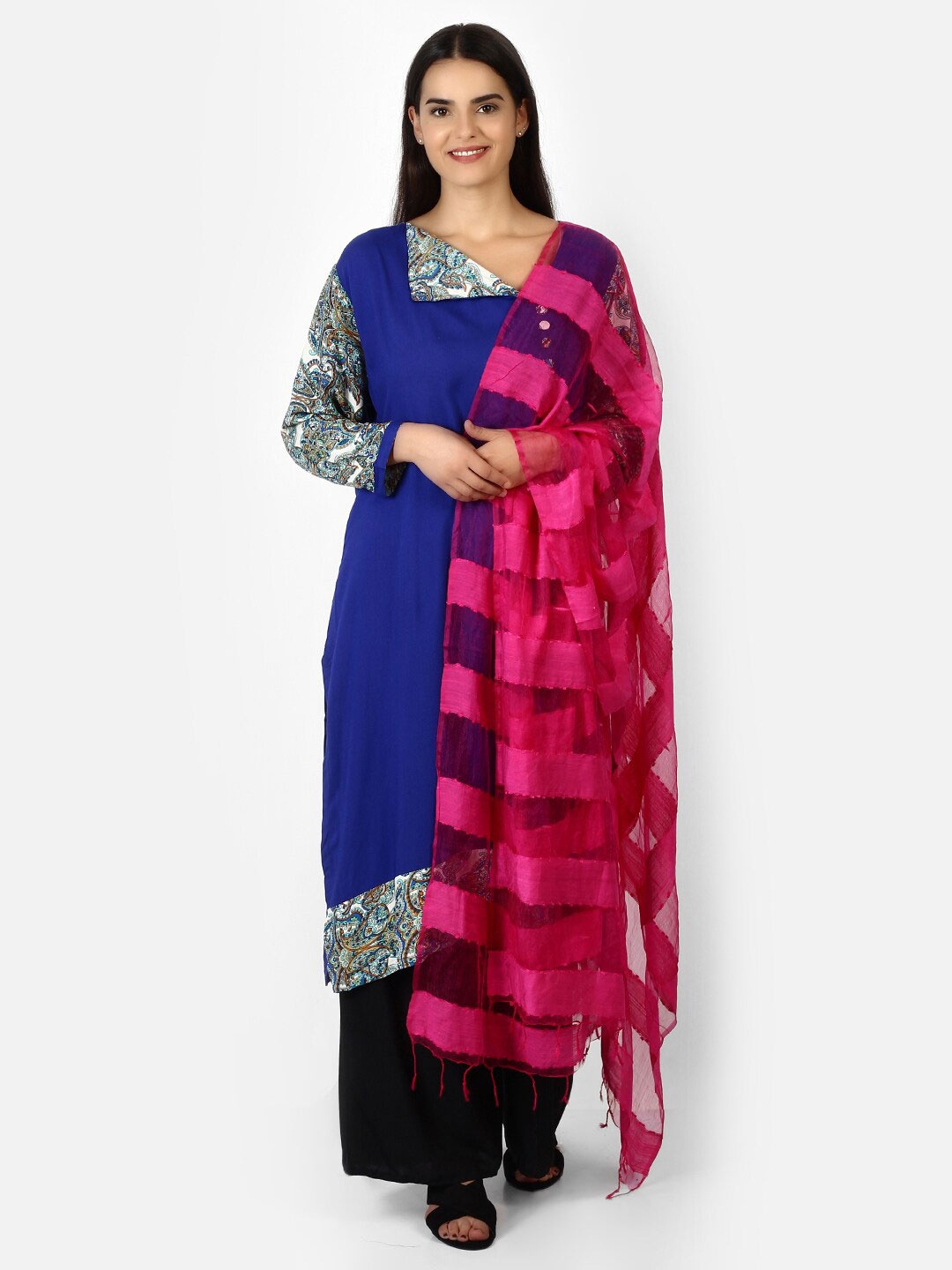 

amraoo Striped Tasselled Dupatta, Pink