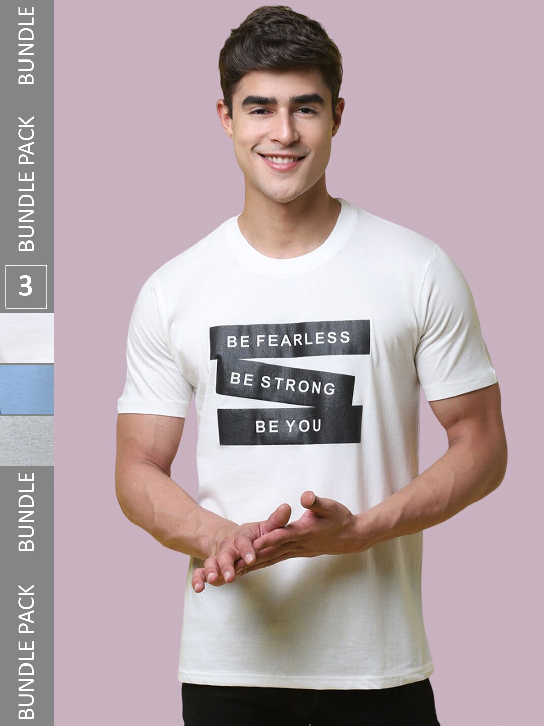 

1 Stop Fashion Pack Of 3 Typography Printed Round Neck Cotton T-shirt, White
