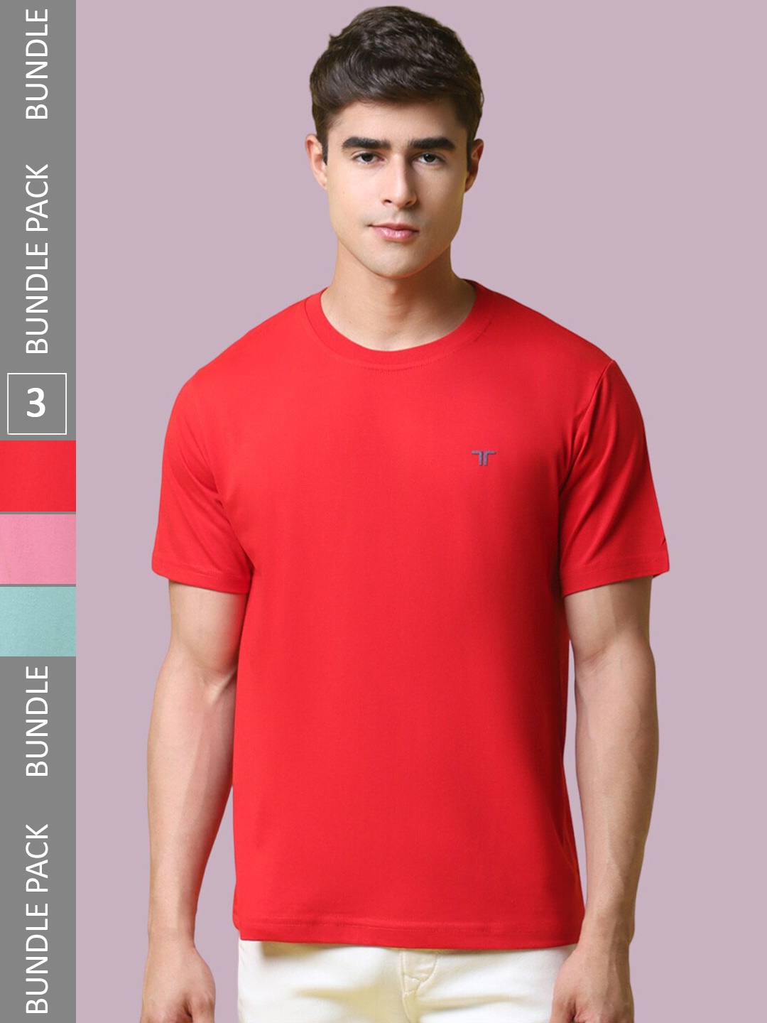 

1 Stop Fashion Pack Of 3 Round Neck Cotton T-shirt, Red