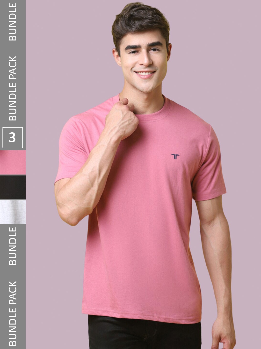 

1 Stop Fashion Pack Of 3 Round Neck Cotton T-shirt, Pink