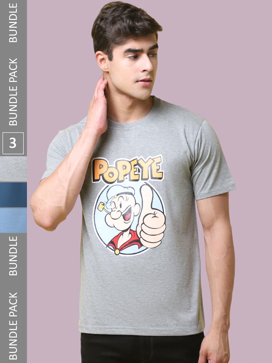 

1 Stop Fashion Pack Of 3 Typography Printed Round Neck Cotton T-shirt, Grey