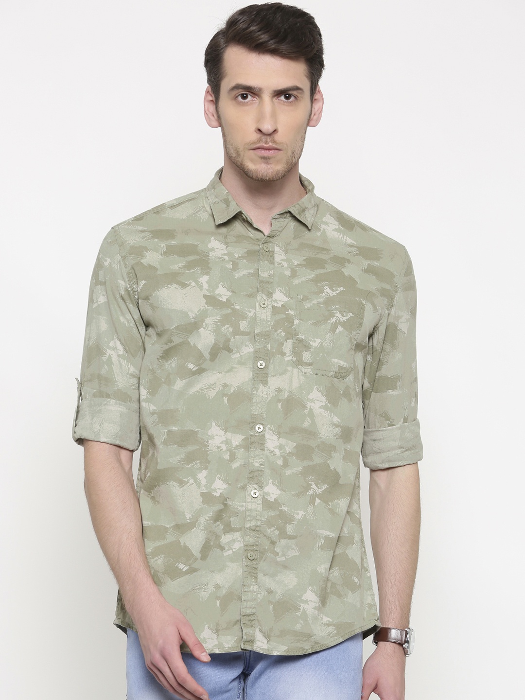 

Nature Casuals Men Green Slim Fit Printed Casual Shirt