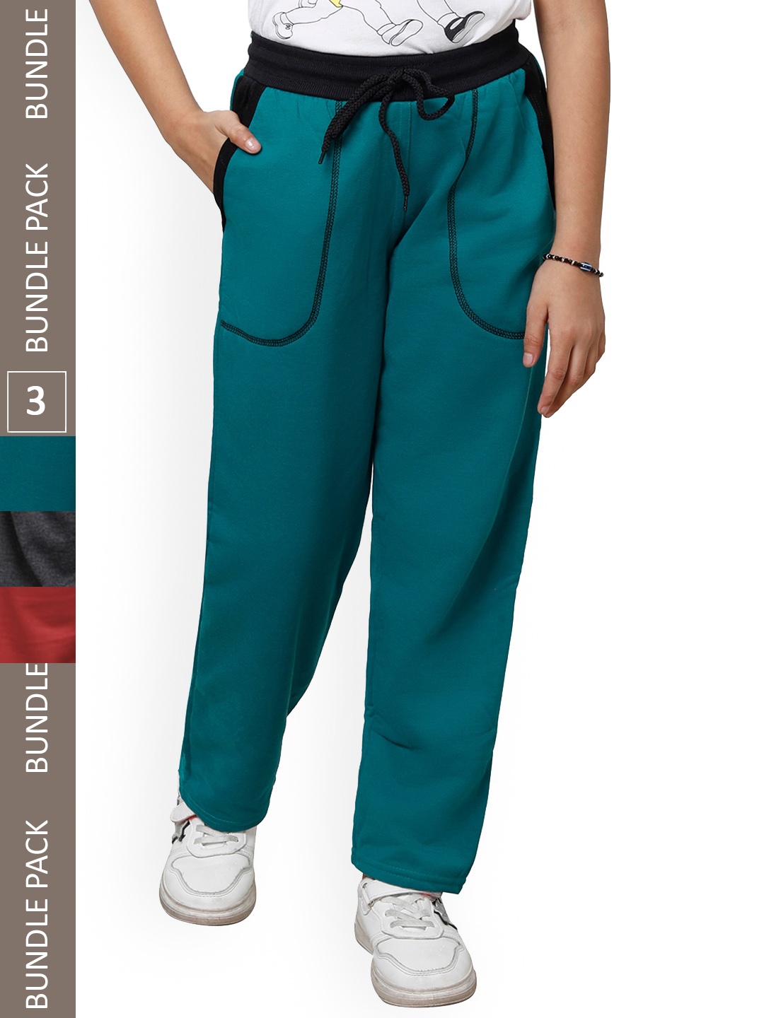 

IndiWeaves Girls Pack Of 3 Mid-Rise Track Pants, Green