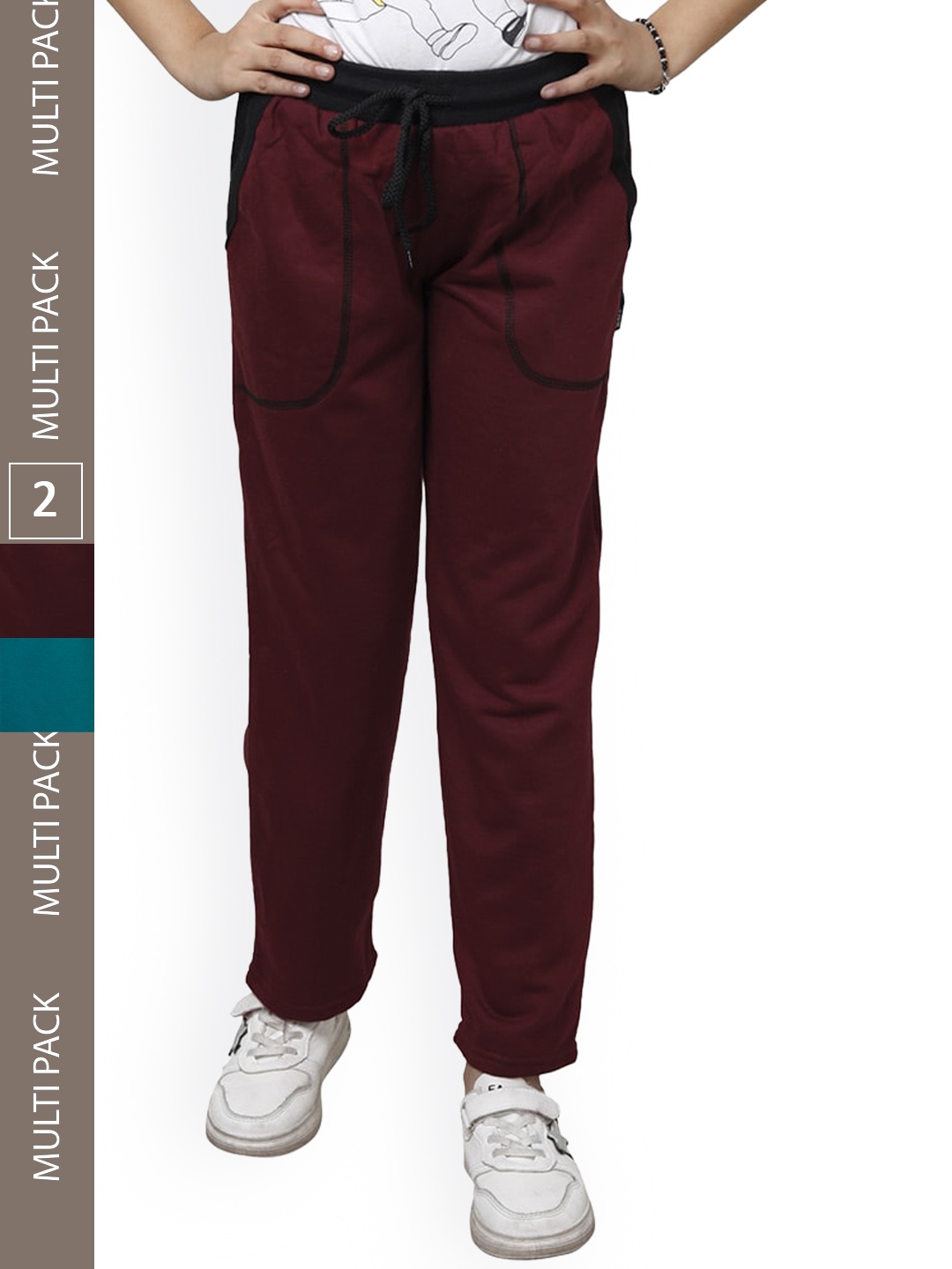 

IndiWeaves Girls Pack Of 2 Mid-Rise Mid-Rise Track Pants, Maroon