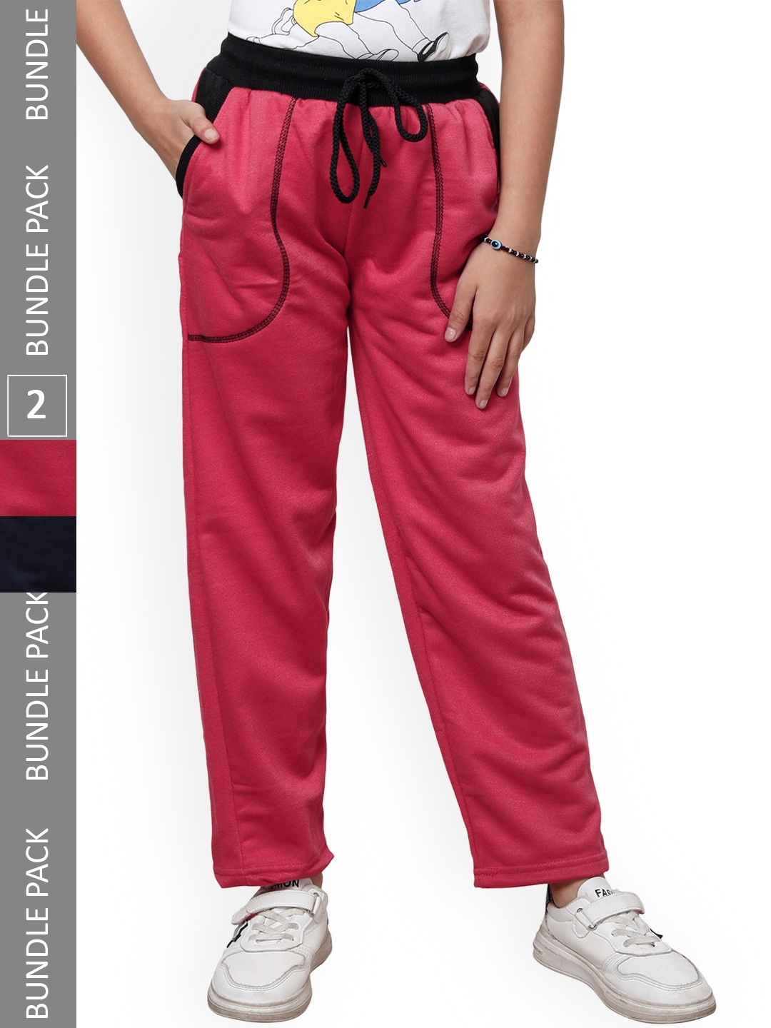 

IndiWeaves Girls Pack Of 2 Mid-Rise Track Pants, Pink