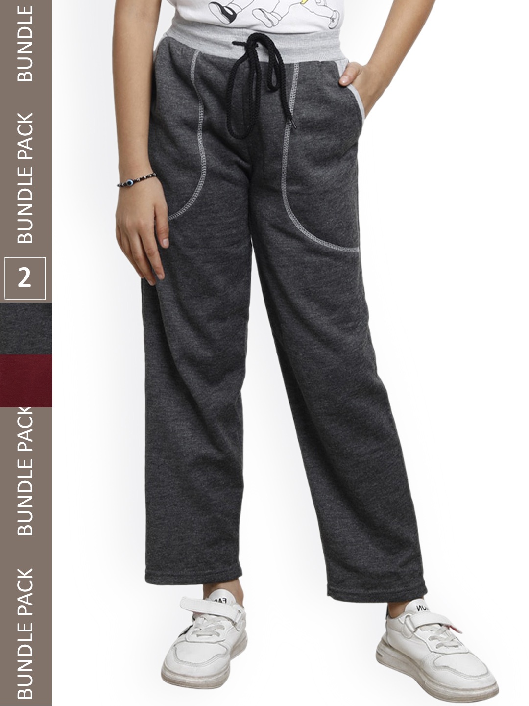

IndiWeaves Girls Pack Of 2 Mid-Rise Regular Fit Fleece Track Pants, Grey