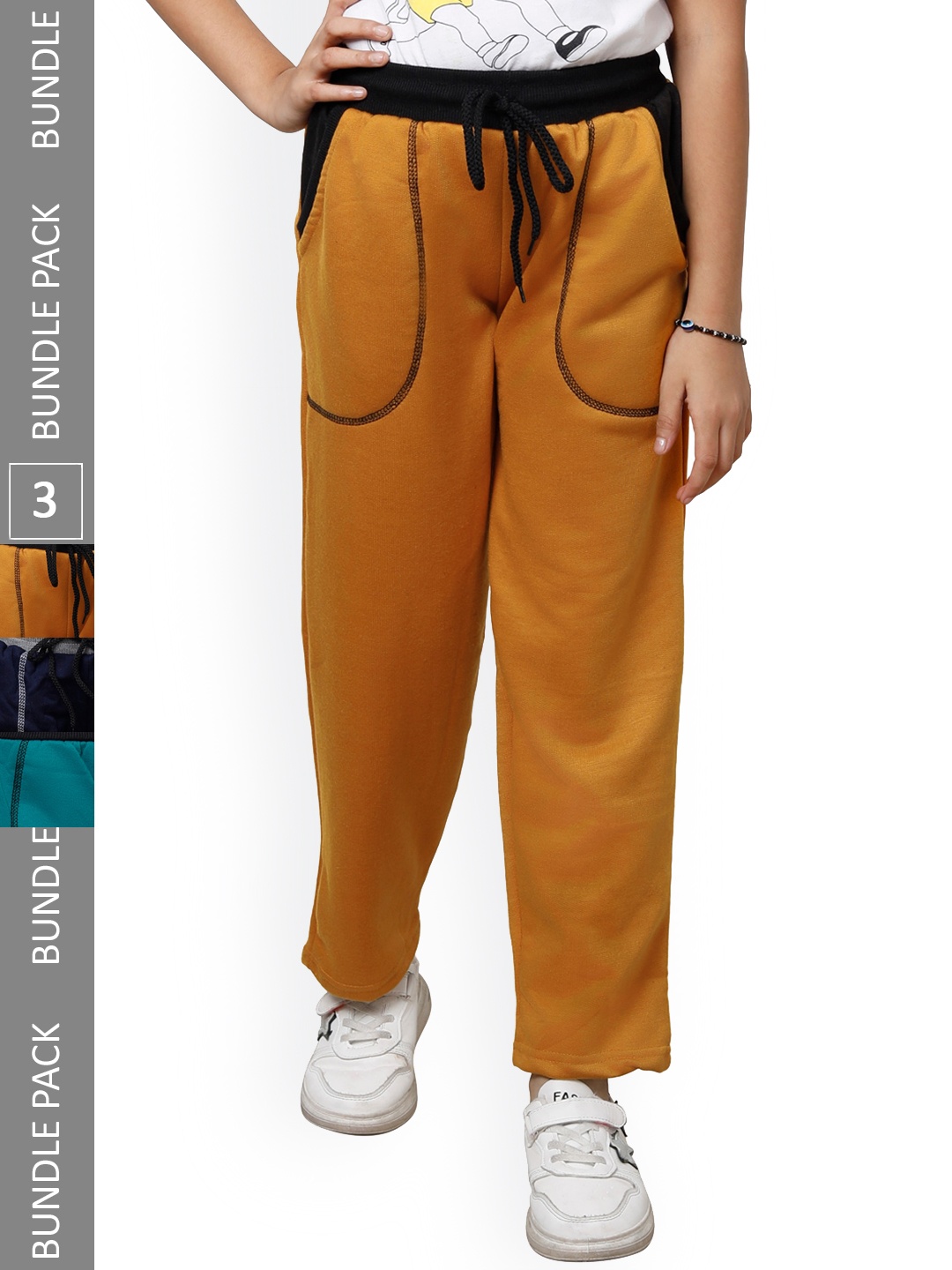 

IndiWeaves Girls Pack Of 3 Track Pants, Yellow