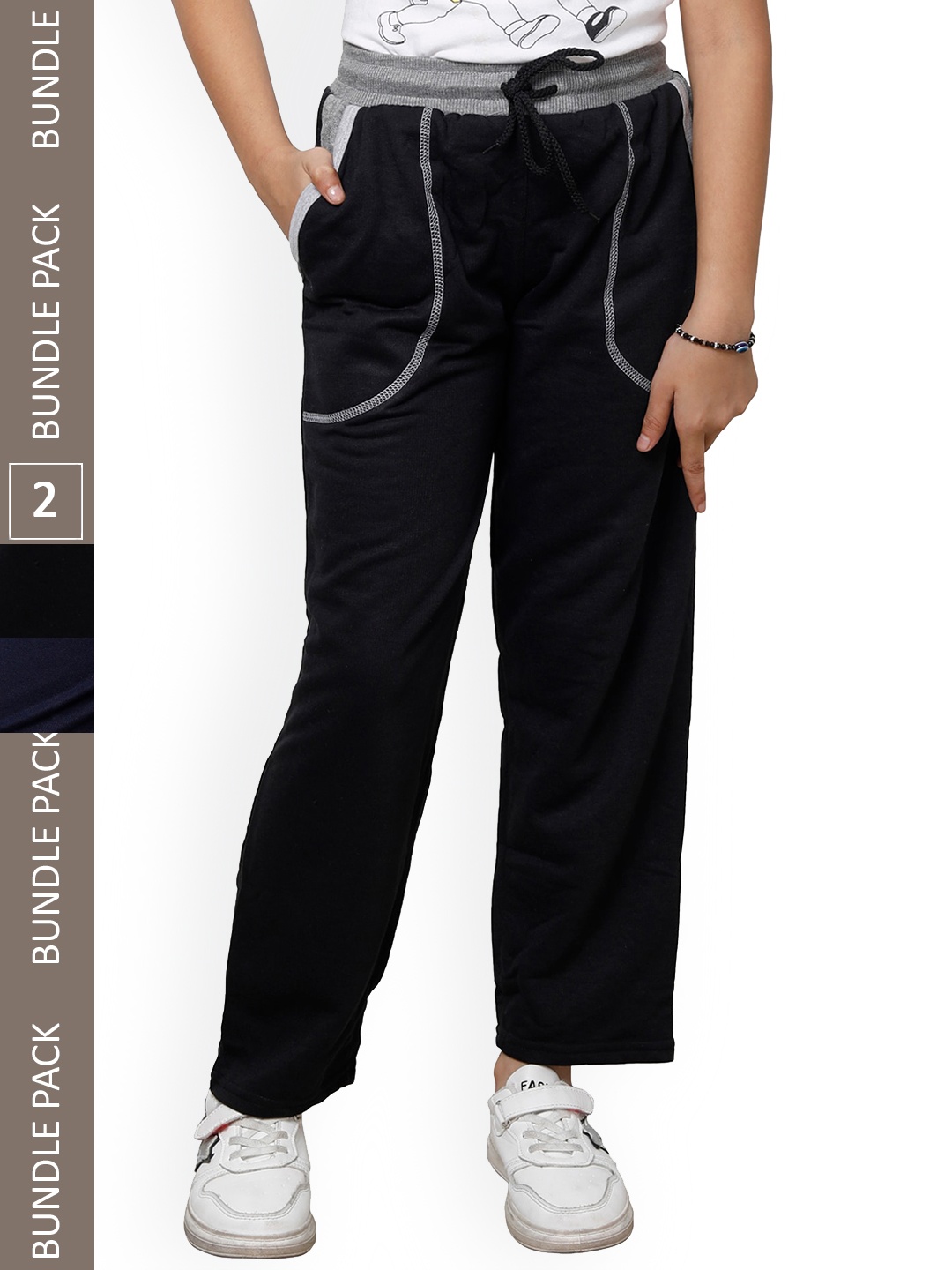 

IndiWeaves Girls Pack Of 2 Mid-Rise Track Pants, Black
