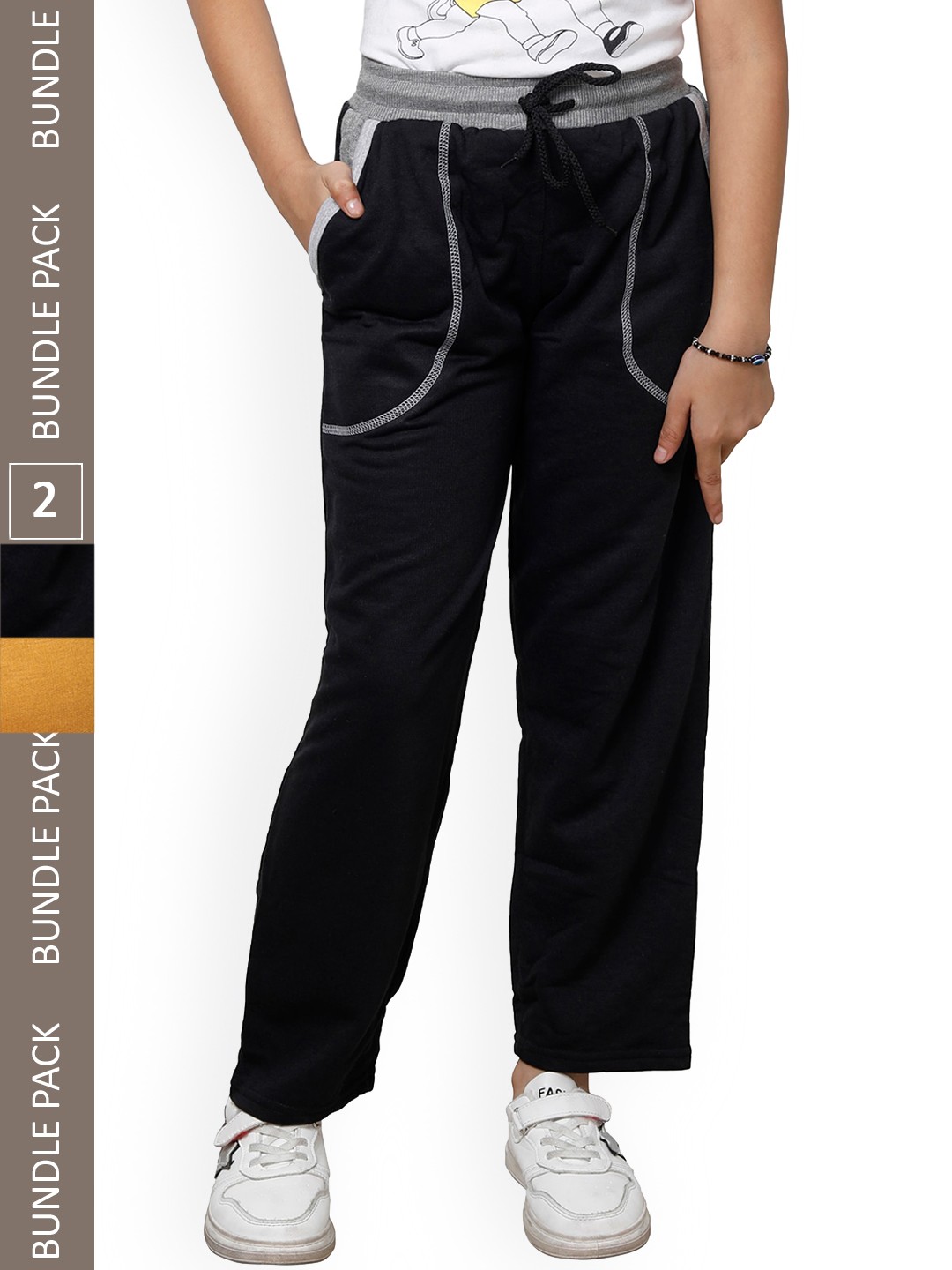 

IndiWeaves Girls Pack Of 2 Mid-Rise Track Pants, Black