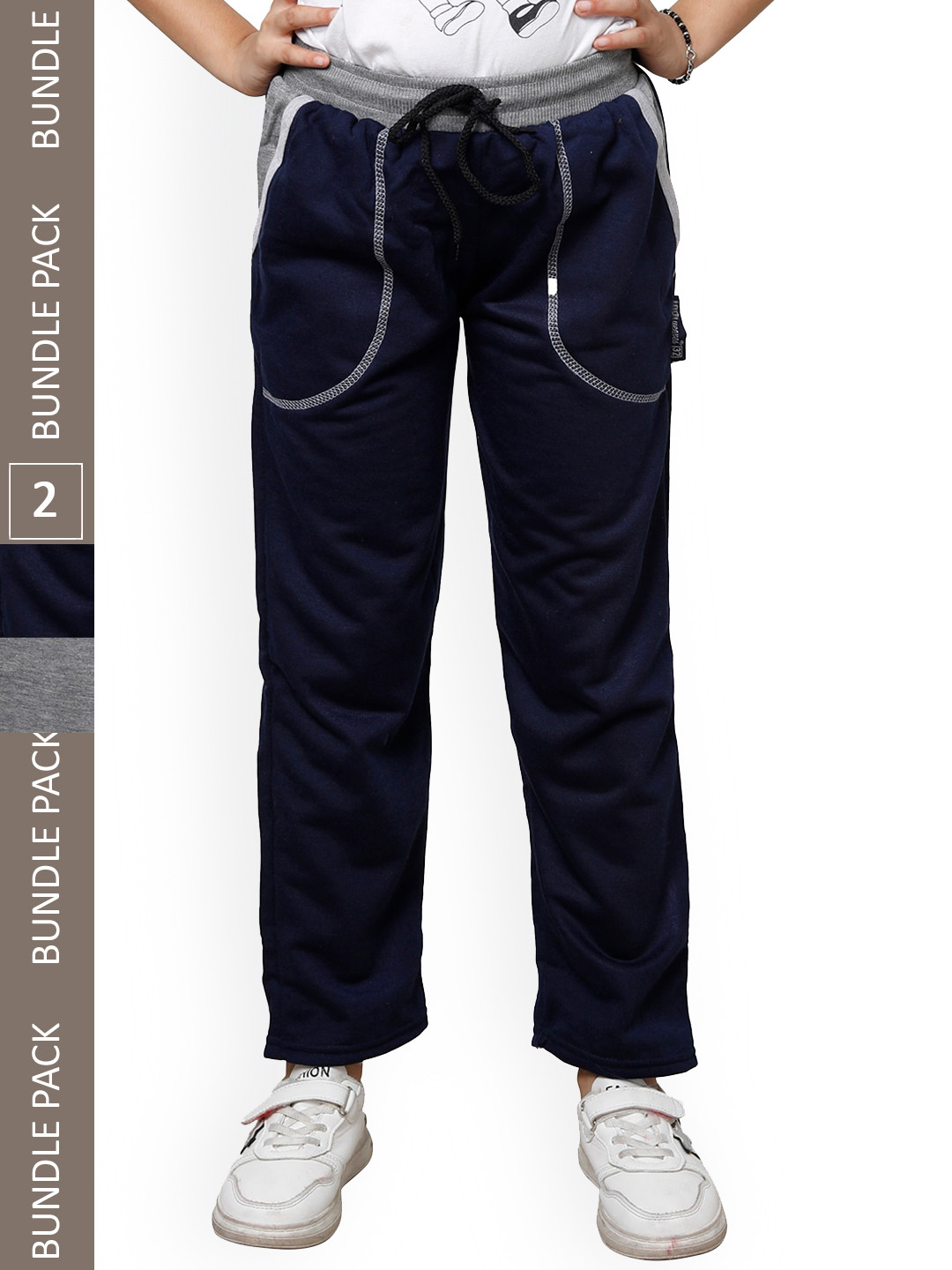 

IndiWeaves Girls Pack Of 2 Fleece Track Pants, Navy blue