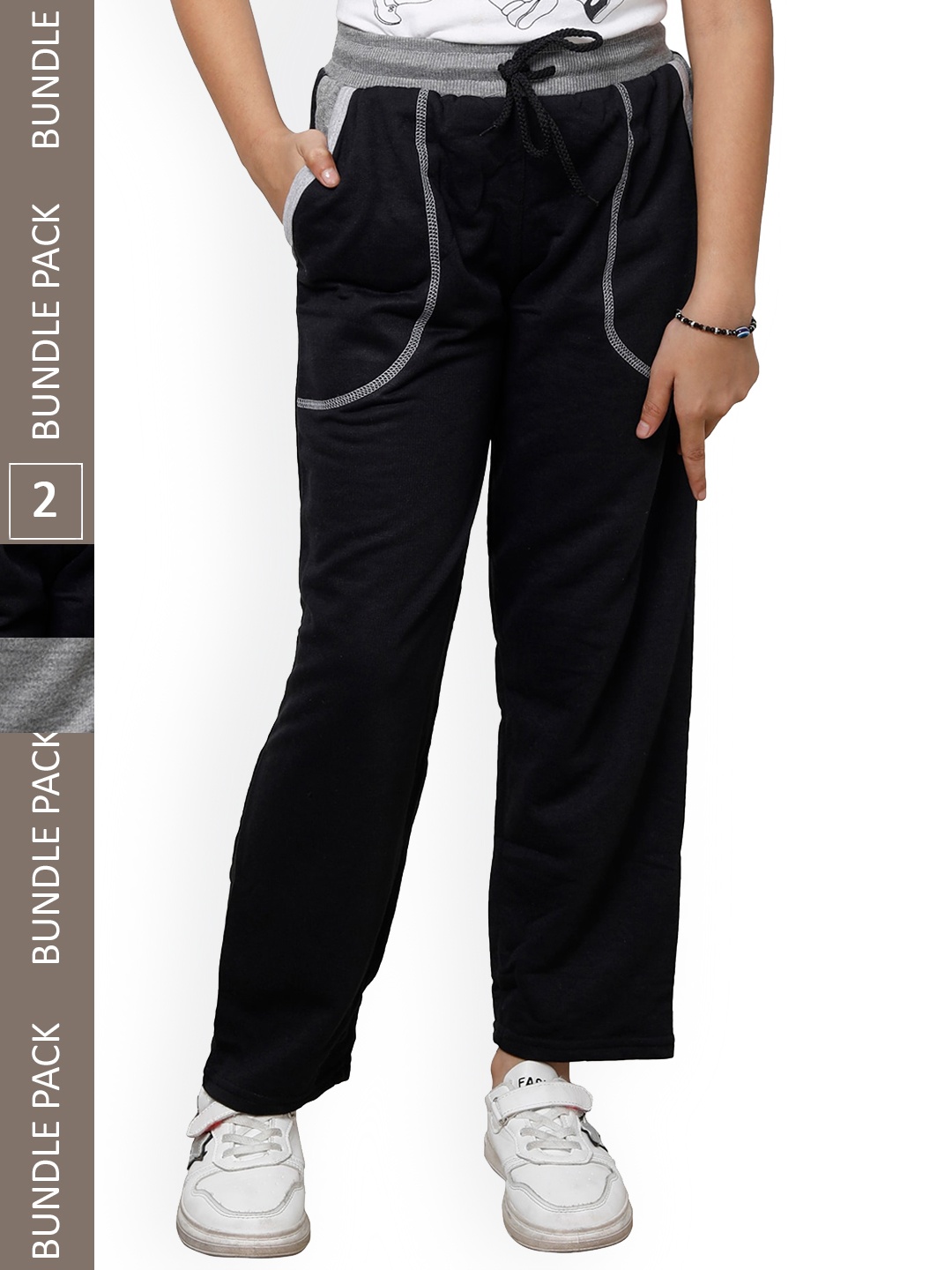 

IndiWeaves Girls Pack Of 2 Mid-Rise Track Pants, Black