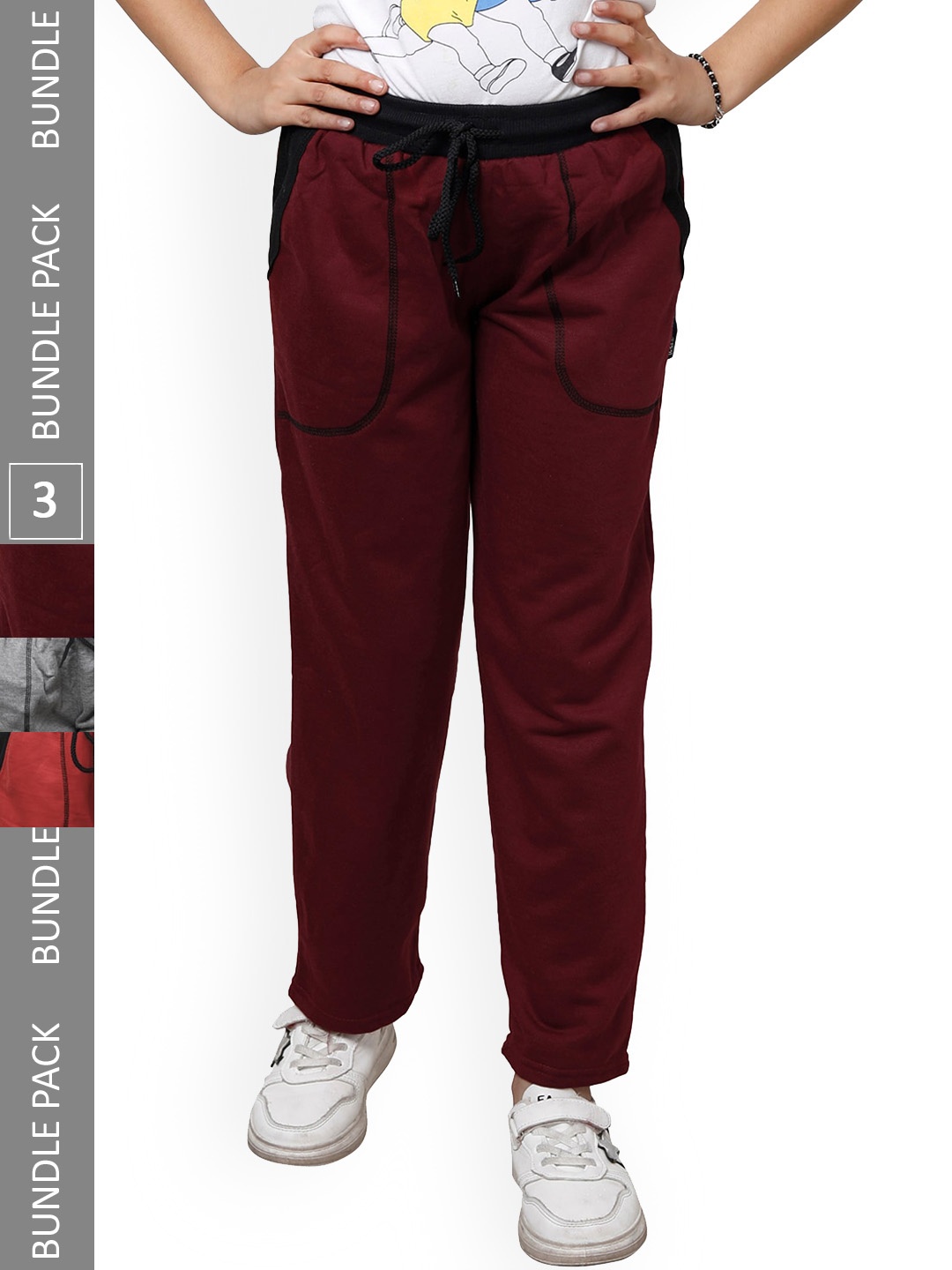 

IndiWeaves Girls Pack Of 3 Mid-Rise Track Pants, Maroon