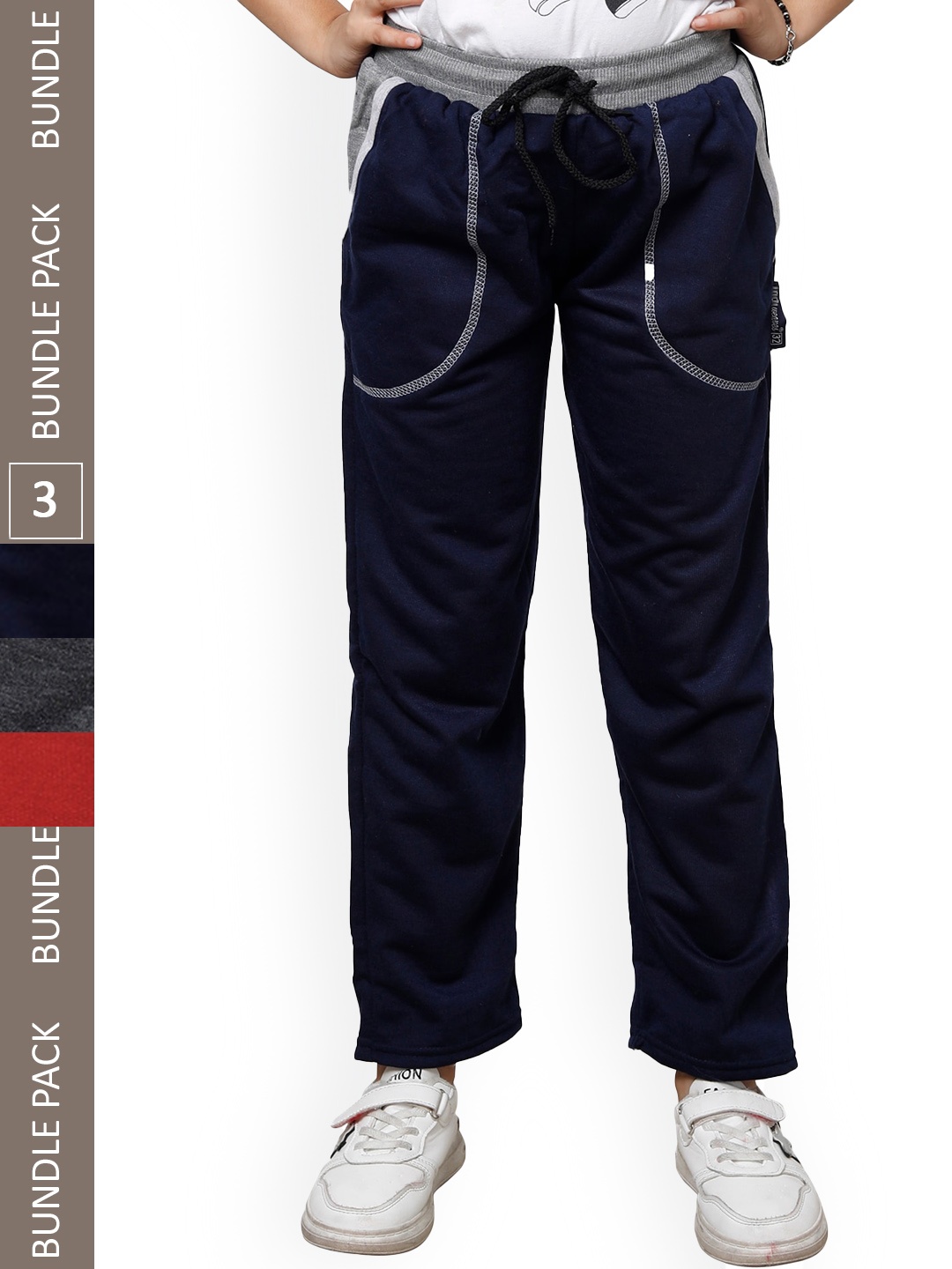

IndiWeaves Girls Pack Of 3 Mid-Rise Track Pants, Navy blue