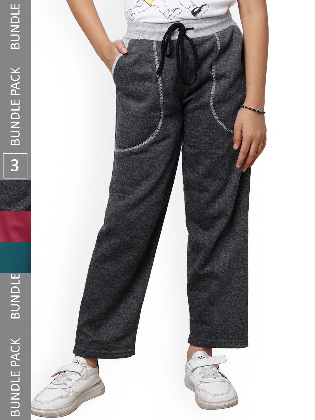 

IndiWeaves Girls Pack Of 3 Track Pants, Grey
