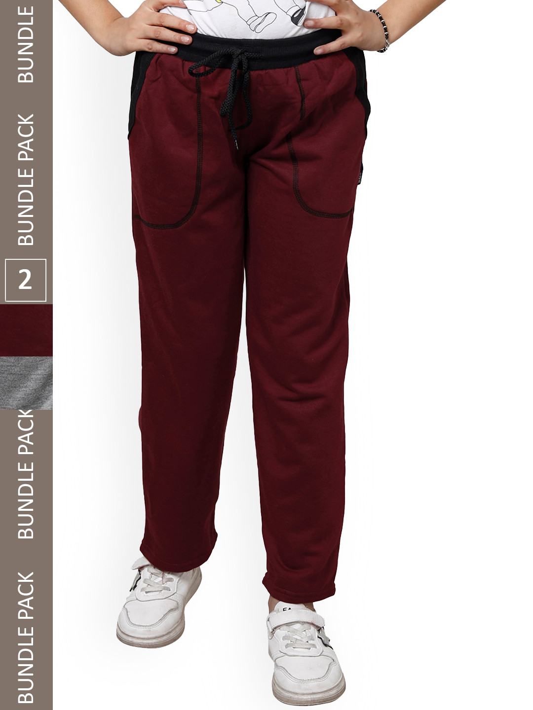 

IndiWeaves Girls Pack Of 2 Mid-Rise Fleece Track Pants, Maroon