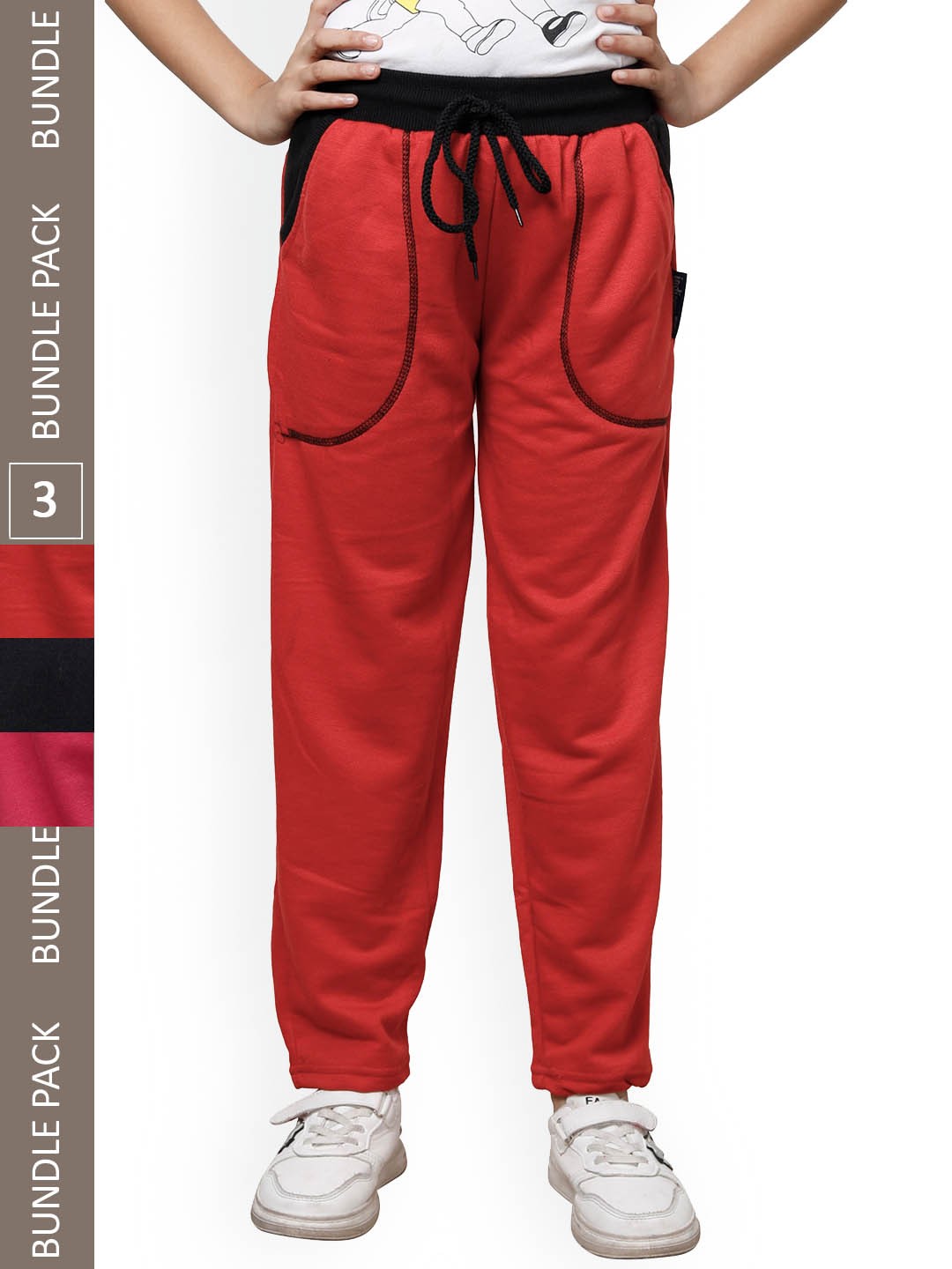 

IndiWeaves Girls Pack Of 3 Mid-Rise Track Pants, Red