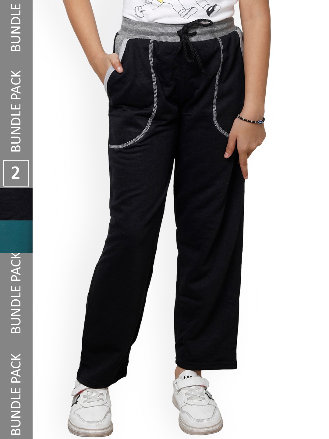 

IndiWeaves Girls Pack Of 2 Mid-Rise Regular Fit Fleece Track Pants, Black