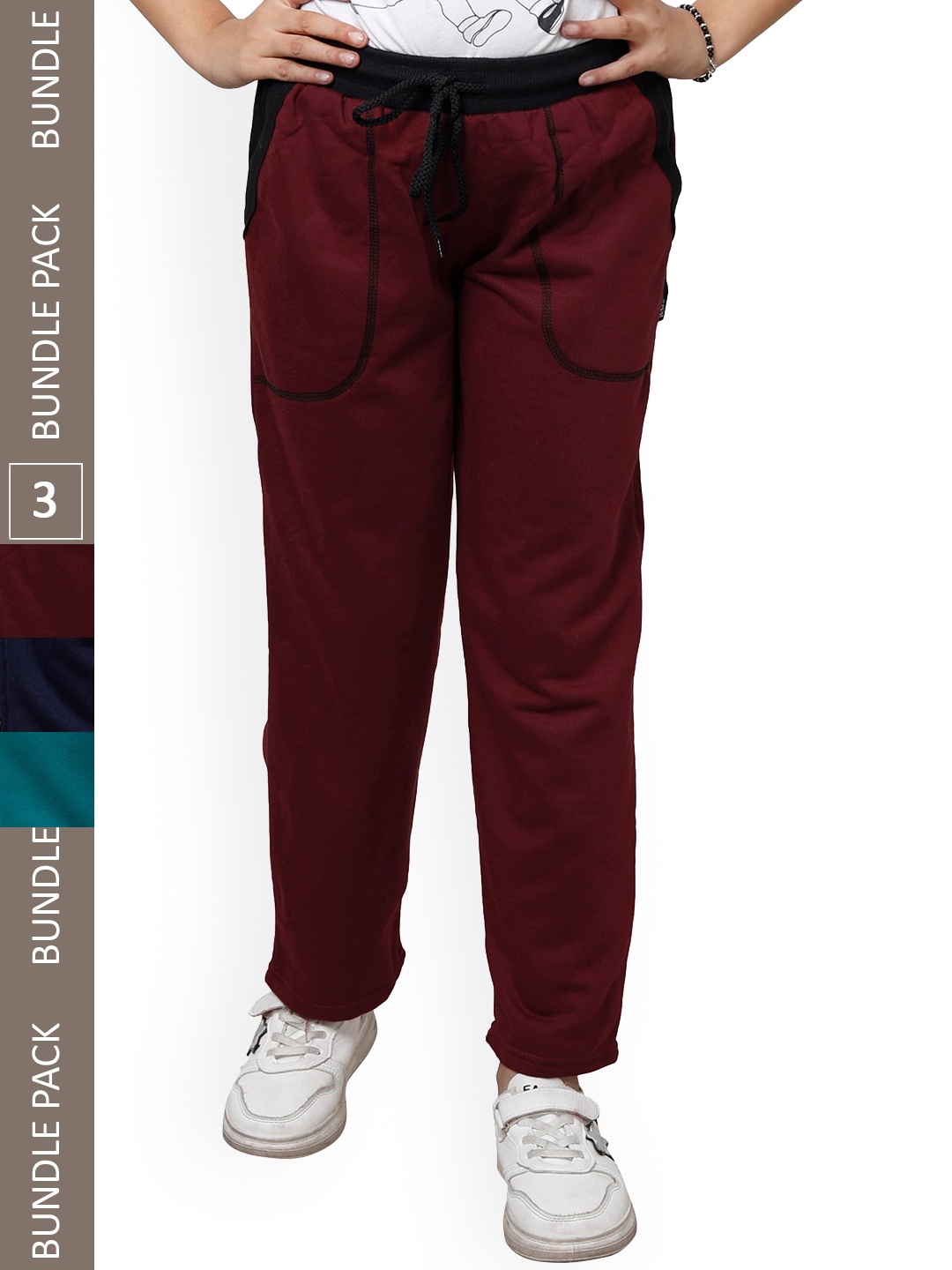 

IndiWeaves Girls Pack Of 3 Mid-Rise Track Pants, Navy blue