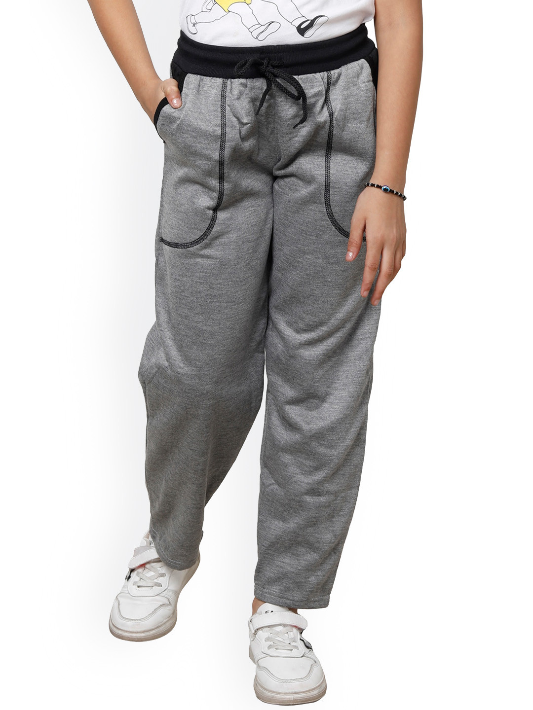 

IndiWeaves Girls Mid-Rise Fleece Regular Fit Track Pants, Grey