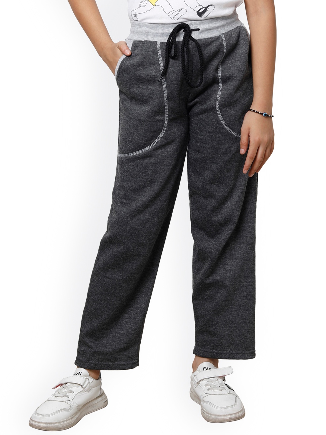 

IndiWeaves Girls Mid-Rise Track Pants, Grey