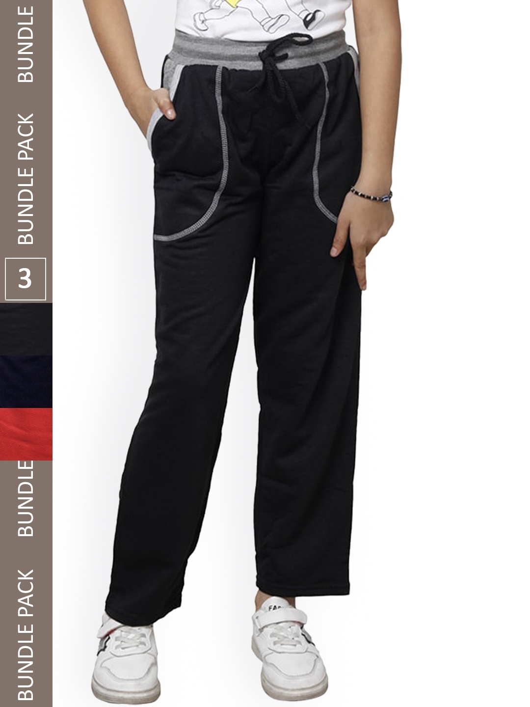 

IndiWeaves Girls Pack Of 3 Mid-Rise Track Pants, Navy blue