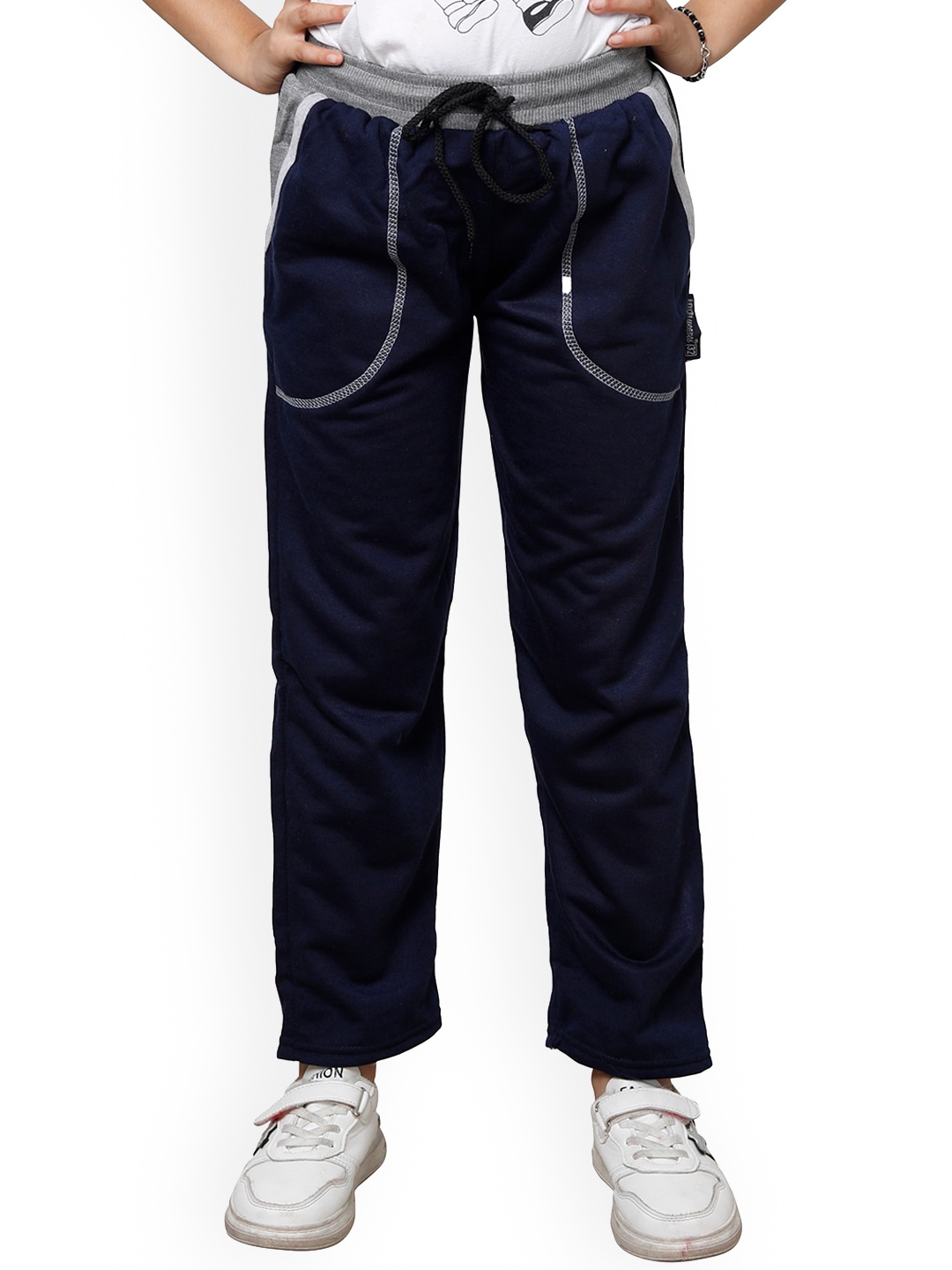 

IndiWeaves Girls Mid-Rise Fleece Track Pants, Navy blue