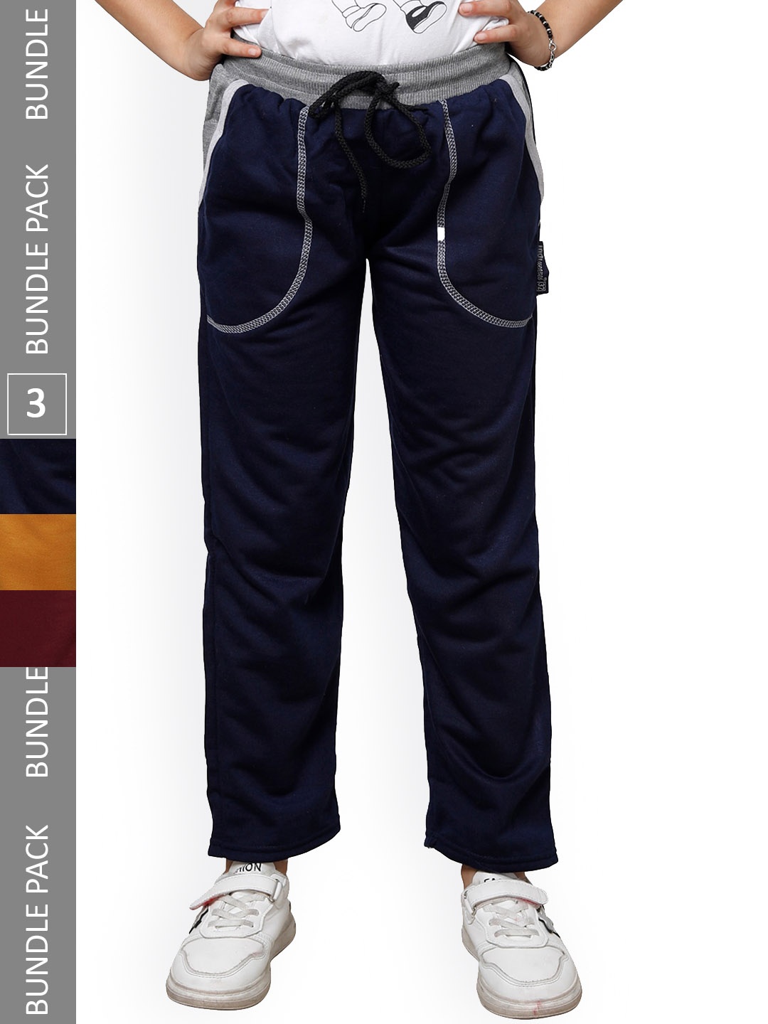 

IndiWeaves Girls Pack Of 3 Mid-Rise Track Pants, Navy blue