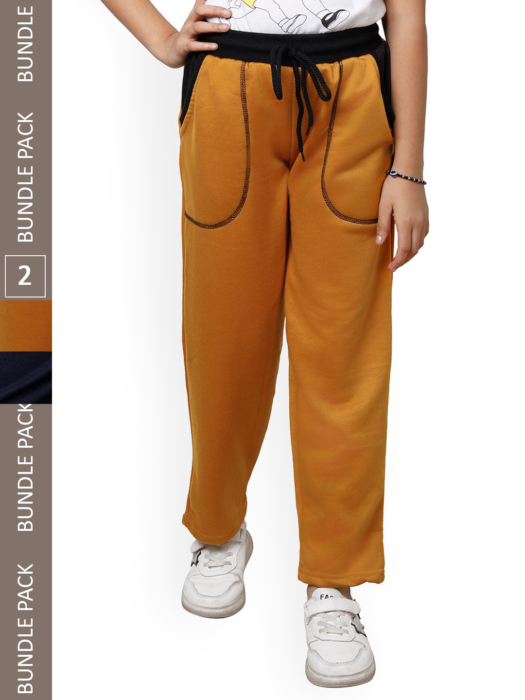 

IndiWeaves Girls Pack Of 2 Mid-Rise Track Pants, Mustard