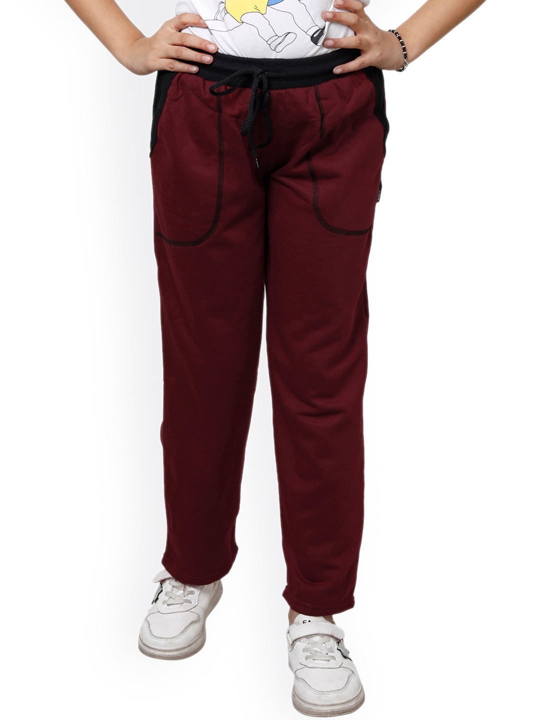 

IndiWeaves Girls Mid-Rise Fleece Track Pants, Maroon