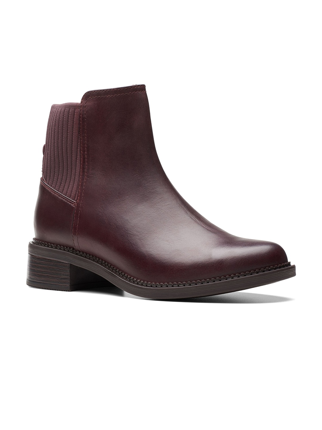 

Clarks Women Mid Top Block-Heeled Leather Regular Boots, Burgundy