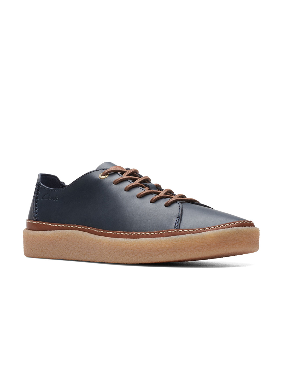 

Clarks Men Memory Foam Leather Contrast Sole Sneakers, Navy blue