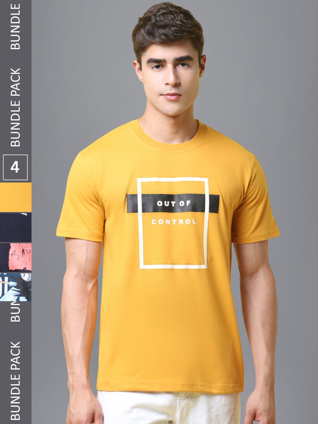 

1 Stop Fashion Men Multicoloured 4 Printed Applique T-shirt, Multi
