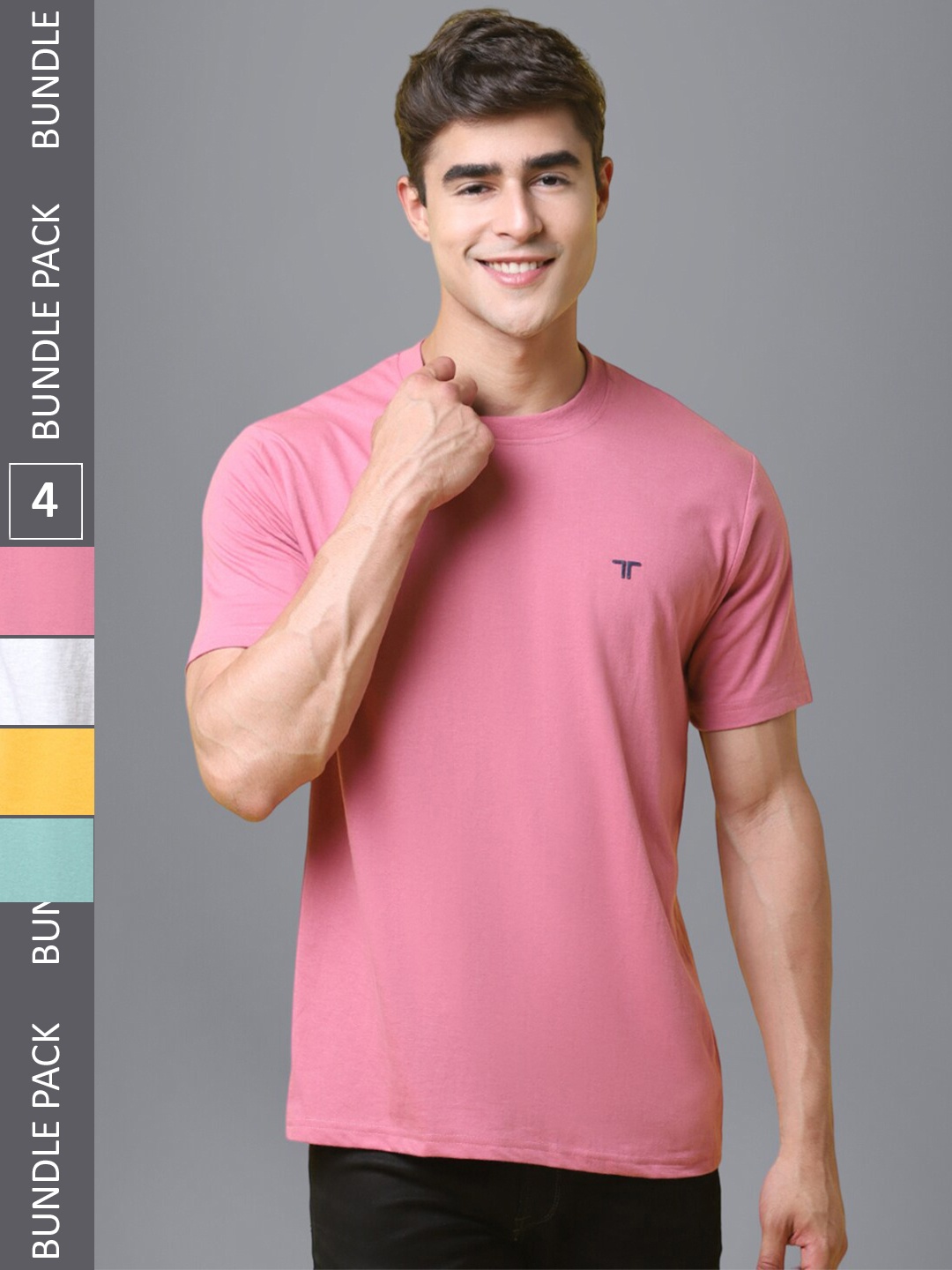 

1 Stop Fashion Pack Of 4 Regular Fit Round Neck Cotton T-shirt, Pink