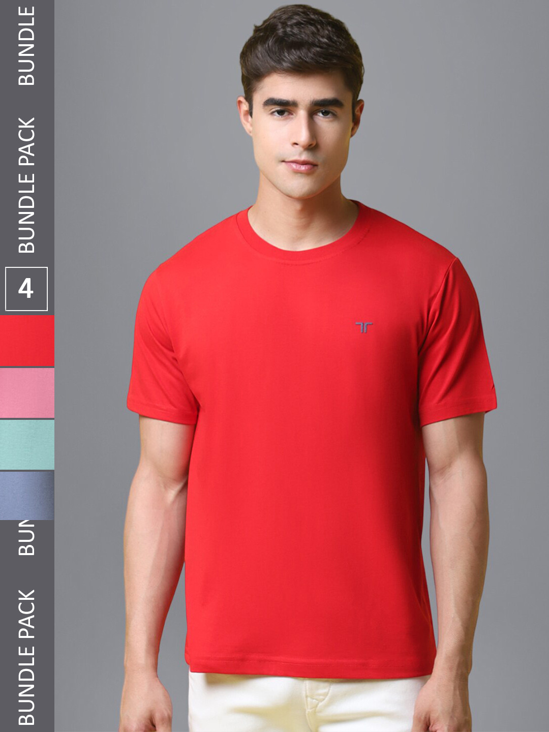 

1 Stop Fashion Pack Of 4 Regular Fit Round Neck Cotton T-shirt, Red