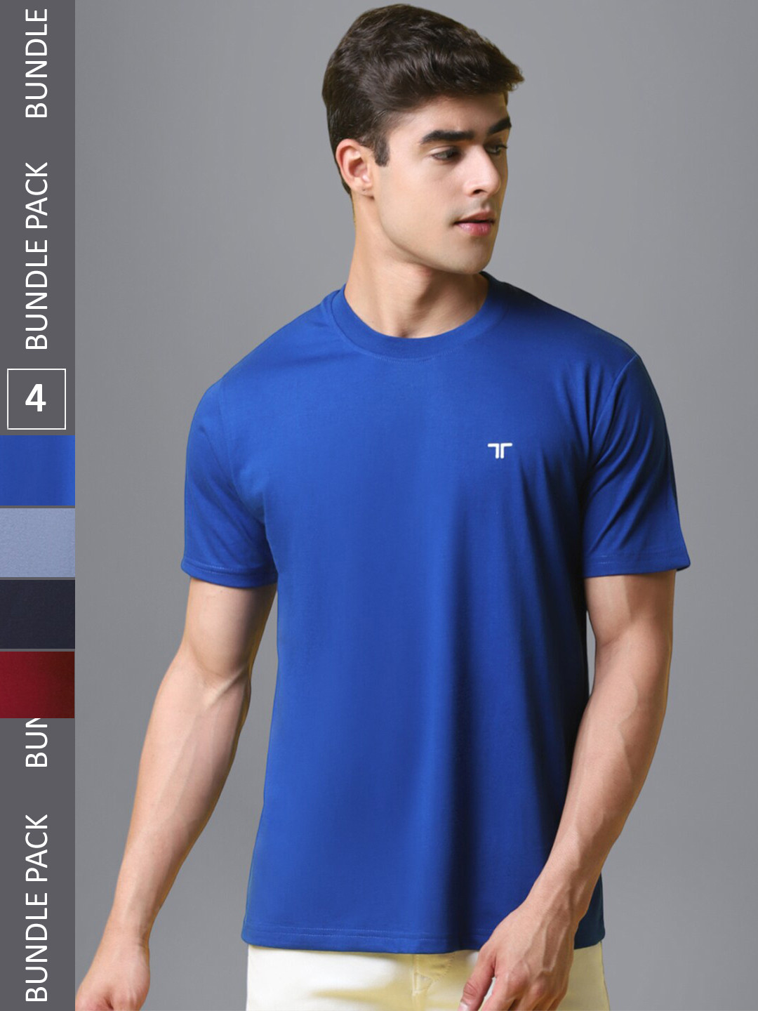 

1 Stop Fashion Pack of 4 Round Neck T-shirts, Blue