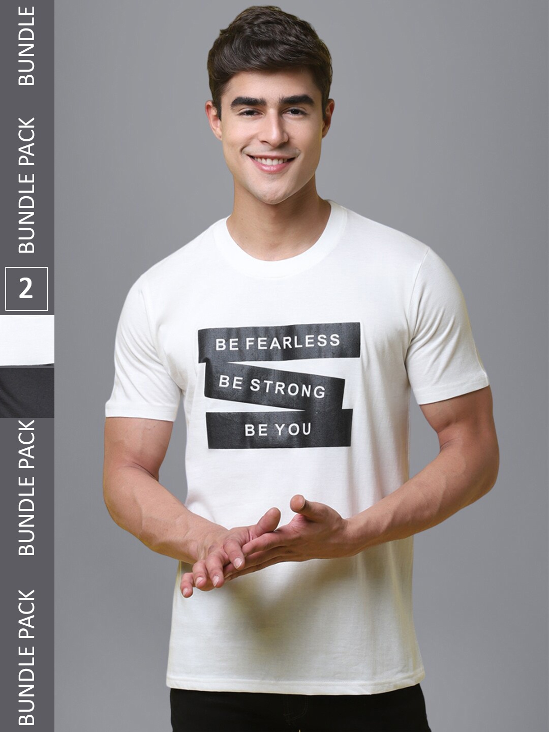 

1 Stop Fashion Pack of 2 Typography Printed Cotton T-shirt, White