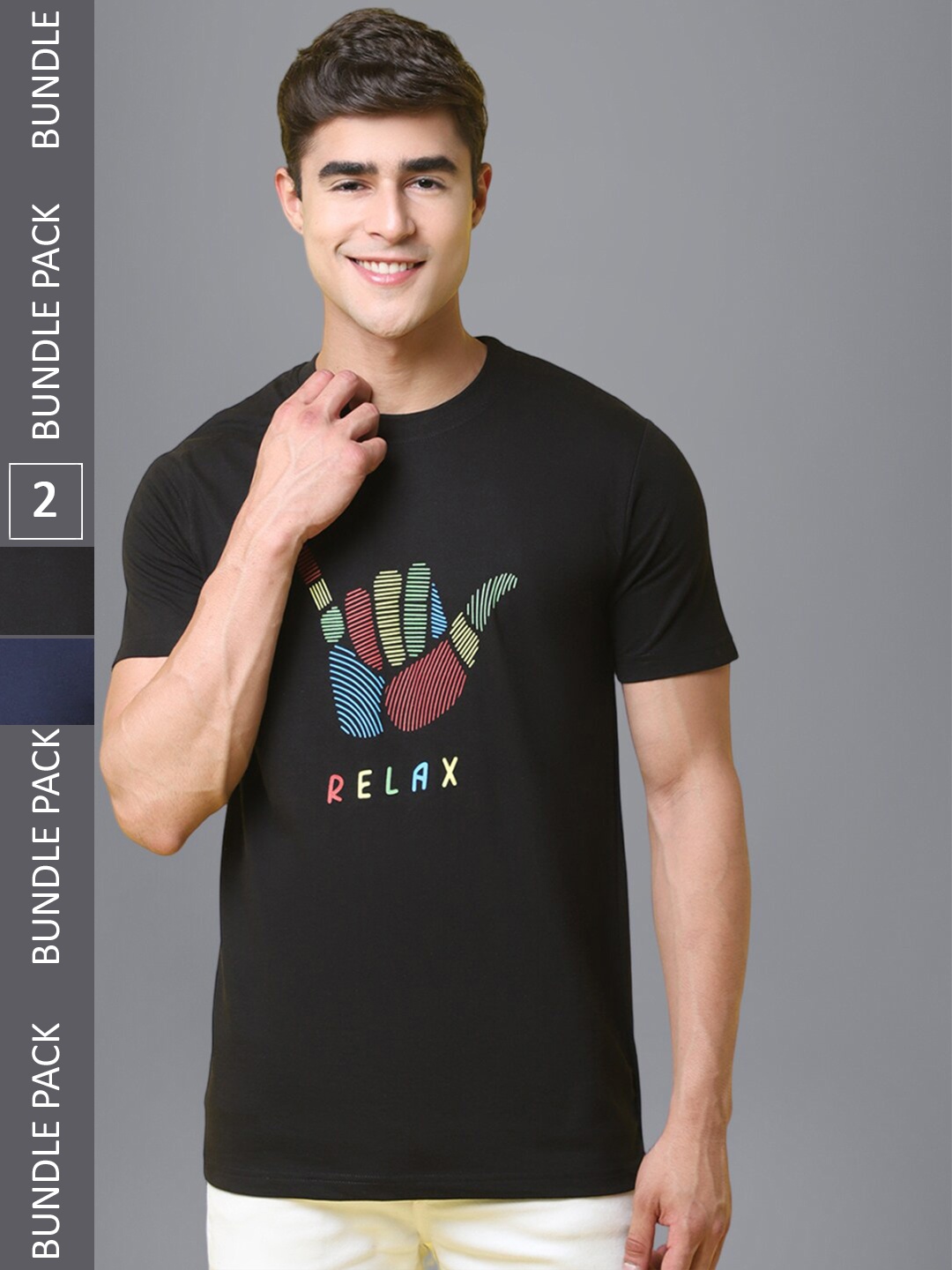 

1 Stop Fashion Pack of 2 Graphic Printed Cotton T-shirt, Black