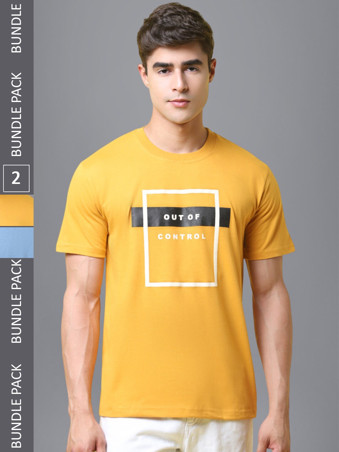 

1 Stop Fashion Pack of 2 Typography Printed Cotton T-shirt, Yellow