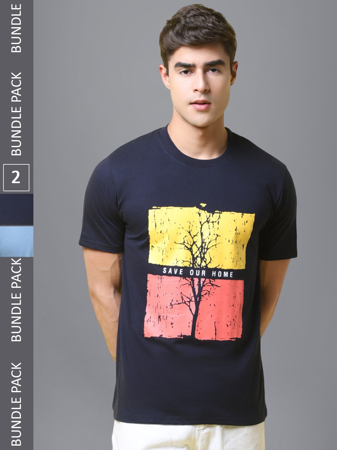 

1 Stop Fashion Pack Of 2 Graphic Printed Cotton T-shirt, Navy blue