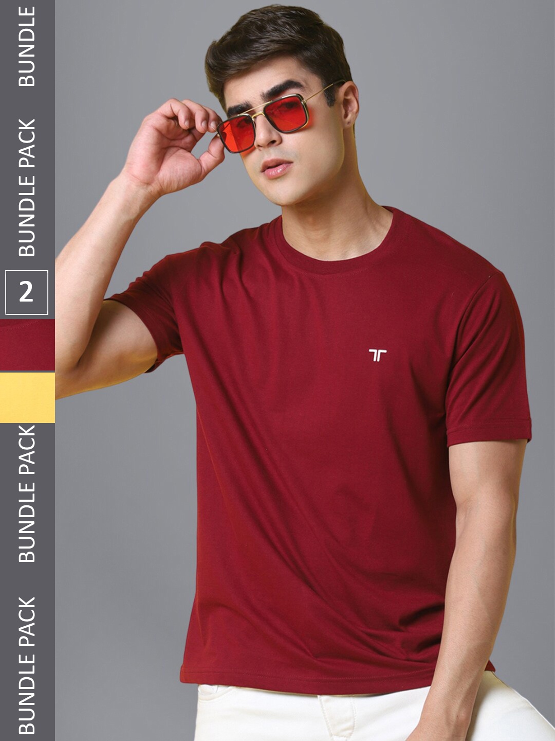 

1 Stop Fashion Pack Of 2 Cotton T-shirt, Maroon